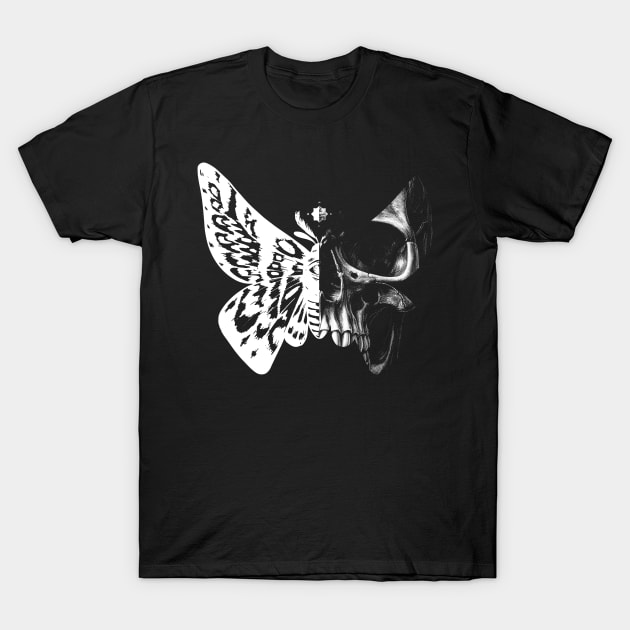 Skull Goth Moth Butterfly Gothic Unique Art T-Shirt by Kali Space